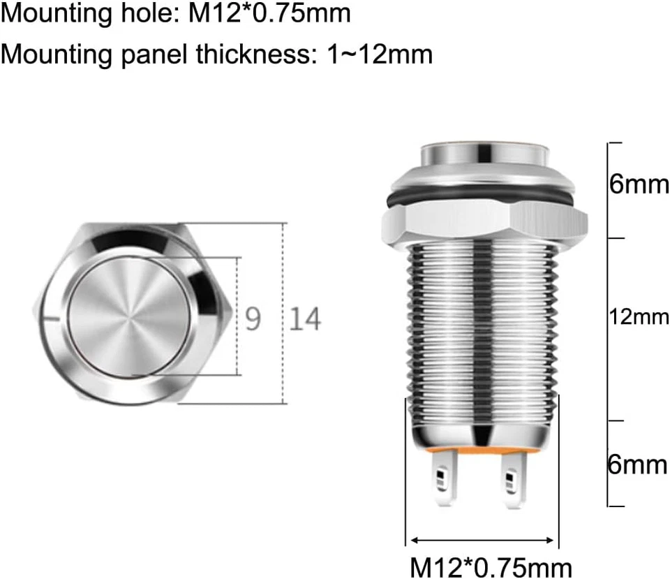 4pcs 12mm Waterproof Push Button Switch | On-Off Latching Nickel 3A 12V-250V - Image 2 of 4