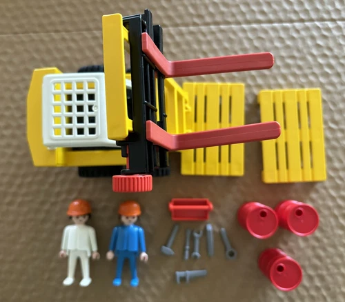 Playmobil 3506 Vintage Forklift with workers Complete Used