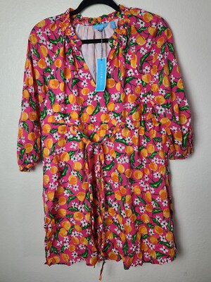draper james orange blossom dress Draper James Baby Doll Dress Womens S Orange Blossom V Neck 3/4 Sleeve Shift