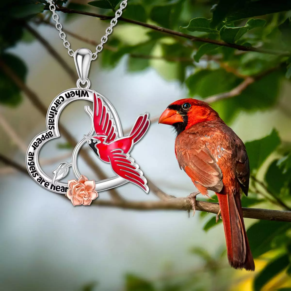 Sterling Silver Red Cardinal Necklace for Women Mom When