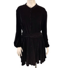 Zara Velvet Long Sleeve Swing Sz Small Black Dress