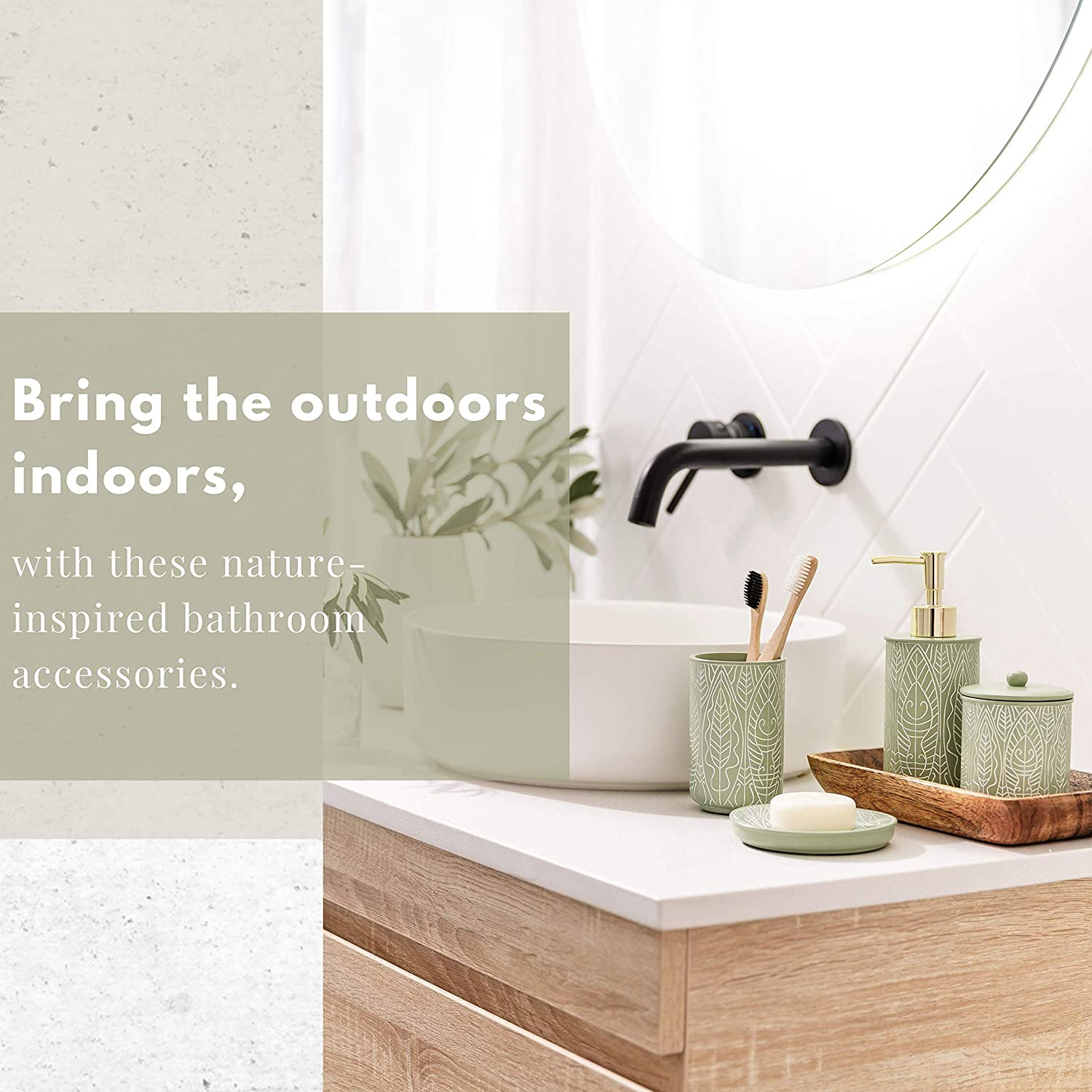 Premium Pastel Green Bathroom Accessories Set, Green, Boho Decor