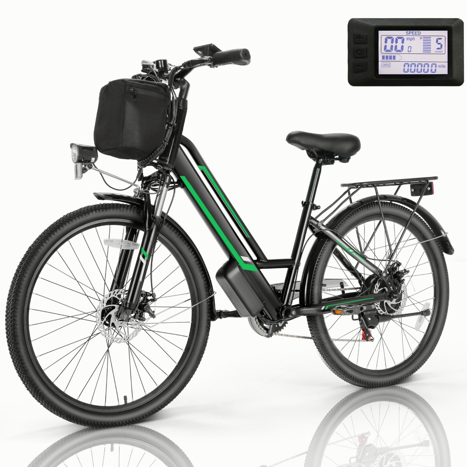 Electric Bike 26 in City Commuter Bicycle Low-Step Thru E-bike Shimano 7 Speed