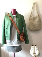 Each X Other Vibrant Green Leather Jacket With Flap Pockets L Suit Uk 12-14 £780
