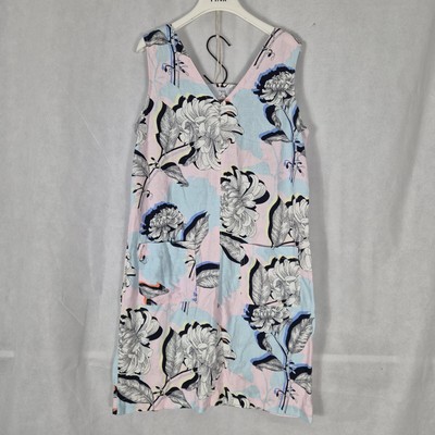 Ladies Dress Size 12 Next Pink Blue Floral Linen Blend Summer Casual 