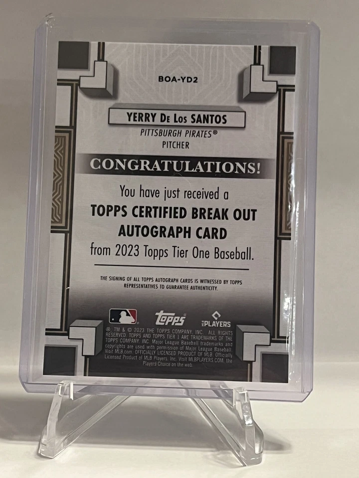 2023 Tier One - Yerry De Los Santos - Break Out On Card RC Auto #/299 PIRATES - Image 2 of 2