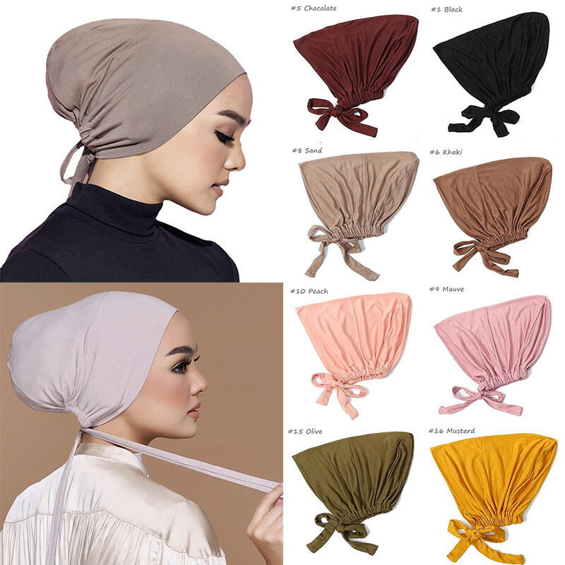 Womens Muslim Stretch Turban Cap Inner Hijab Islamic Underscarf