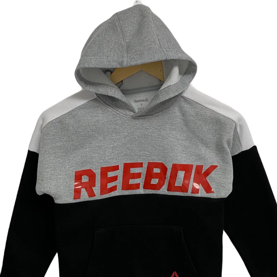 Reebok boys Black Gray Fleece Hoodie Sweatshirt size 7 - Image 3 of 4