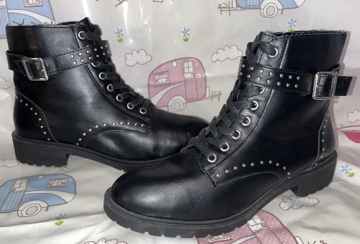 New Look Black Vegan Leather Studded Flat Chunky Buckle Biker
