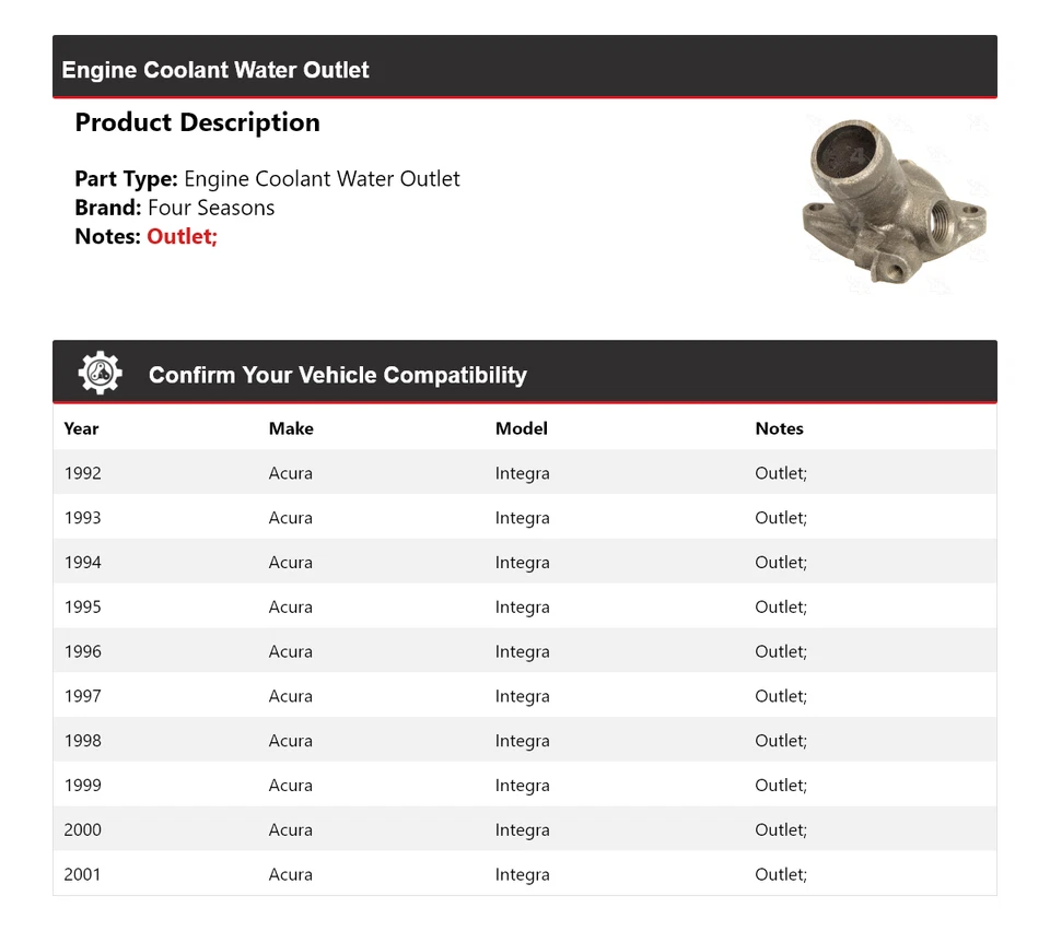Para 1992-2001 Acura Integra motor líquido de arrefecimento saída de água 4 estações 1993 1994 1995 - Imagem 2 de 4