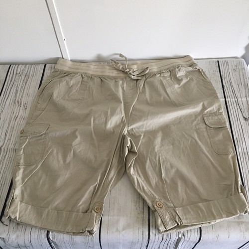 NWOT Woman Within Lightweight Cotton Beige Cargo Style Capri's Women's Size 28W
