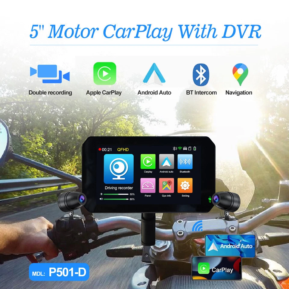Motocicleta Navegación GPS Inalámbrica Carplay Android Auto Pantalla Táctil DVR Grabación Foto 2 de 4