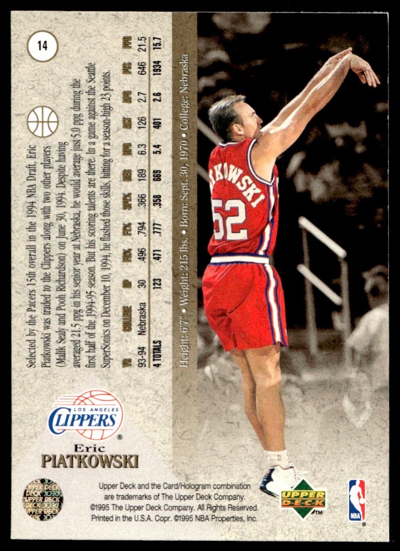 1994-95 SP Eric Piatkowski RC Los Angeles Clippers #14