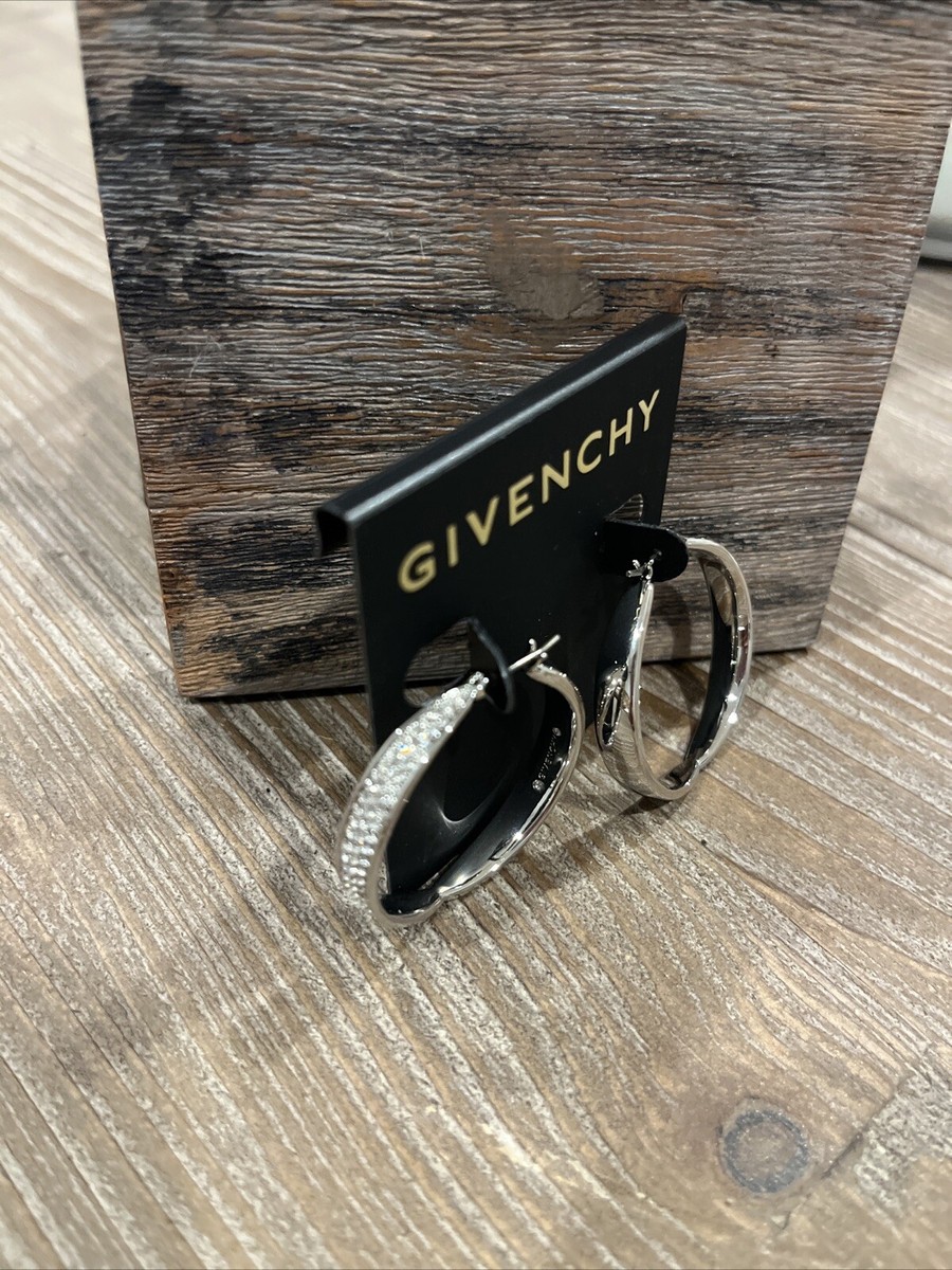 $48 Givenchy Silver Tone 40 Millimeter Crystal Pavé Hoop $48 Givenchy Silver Tone 40 Millimeter Crystal Pavé Hoop