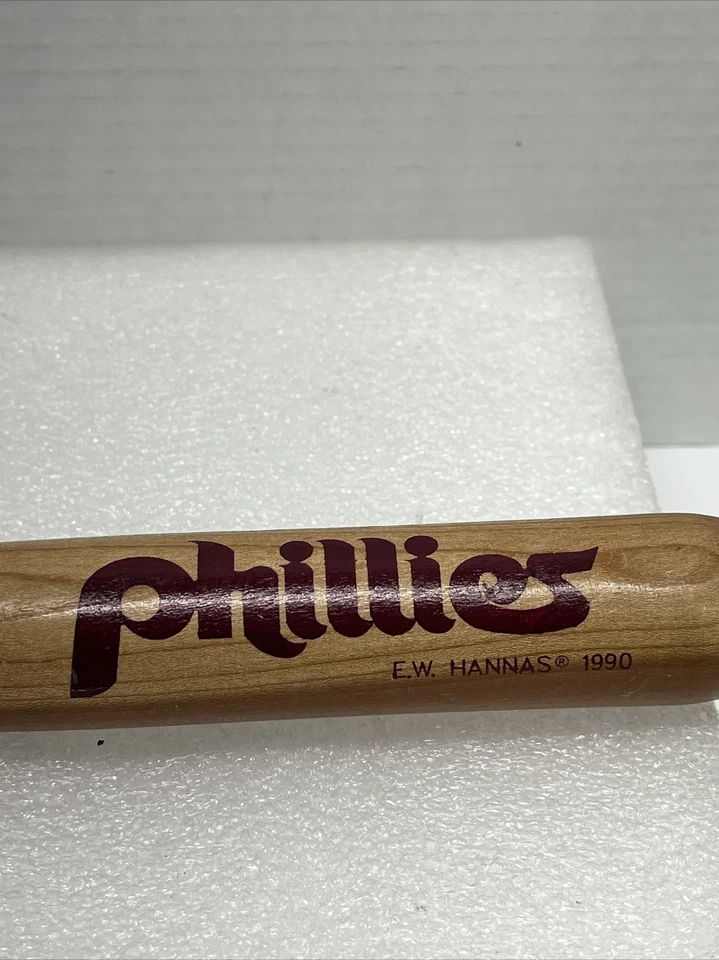Vintage MLB 1990 Philadelphia Phillies Wooden Mini Baseball Bat 18" E.W. Hannas - Image 3 of 4