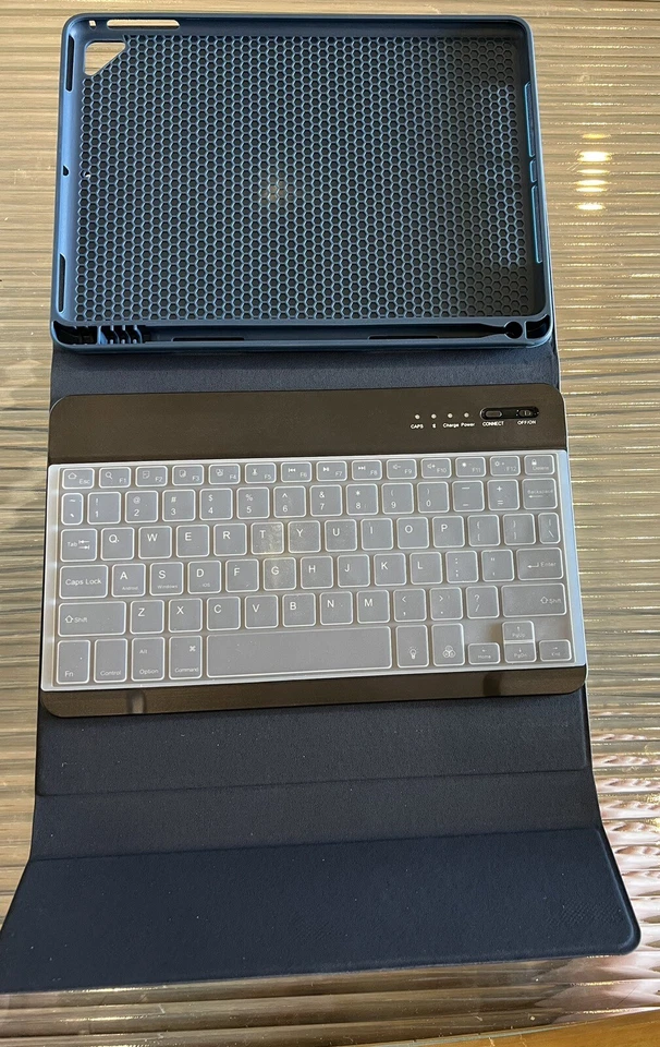 Wireless Keyboard for Tablet  10in  Navy Blue  Faux Leather - Image 4 of 4