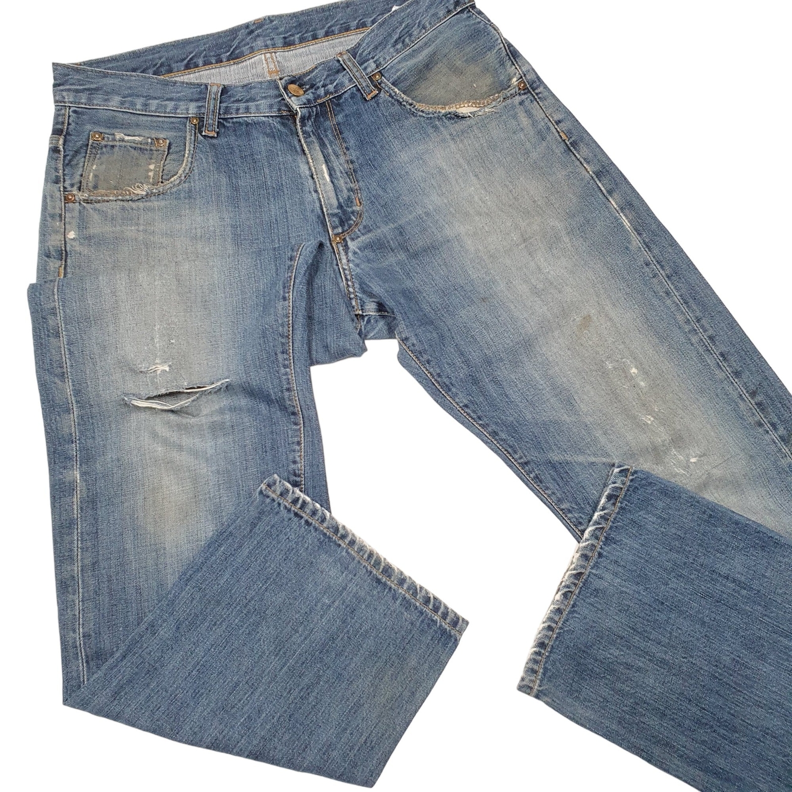CARHARTT Casual Jeans Regular Fit Blue Denim Trousers Mens Ruler Pant W34 L32 image 4