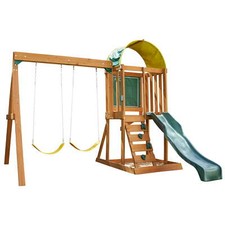Wooden Swing Set Outdoor Playground Slide Chalk Wall Sandbox Rockwall Backyard