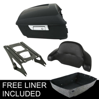 Matte Black King Trunk Pad 2Up Mount Rack Fit For Harley Road King Glide 14-26