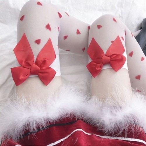 Red Heart Thigh High Stockings Halloween Cosplay Socks Silk Stockings for Womens - Picture 6 of 10