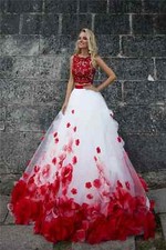 Boho Flower White Red Lace Tank Wedding Wedding Dresses 2Piece Beach Bridal Gown