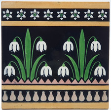 Minton Hollins & Co Snowdrop Tile Designed by Christopher Dresser C1880 AE5