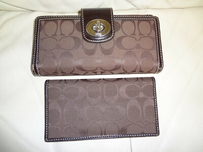 Vintage Coach Signature Brown Canvas with Leather Trim Wallet