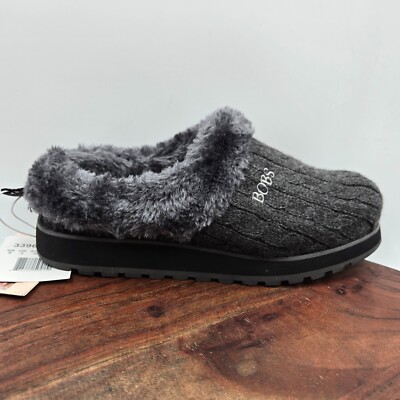 Skechers Bobs Keepsakes Slipper Shoes Women's 6 Gray Faux Fur Comfort Cable Knit