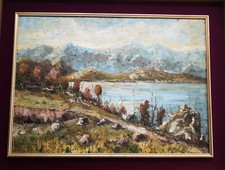 CIRO AGNETTI MILANO 1913 LAGO PUSIANO DINTORNI DI ERBA TRAMONTO OLIO SU TAVOLA