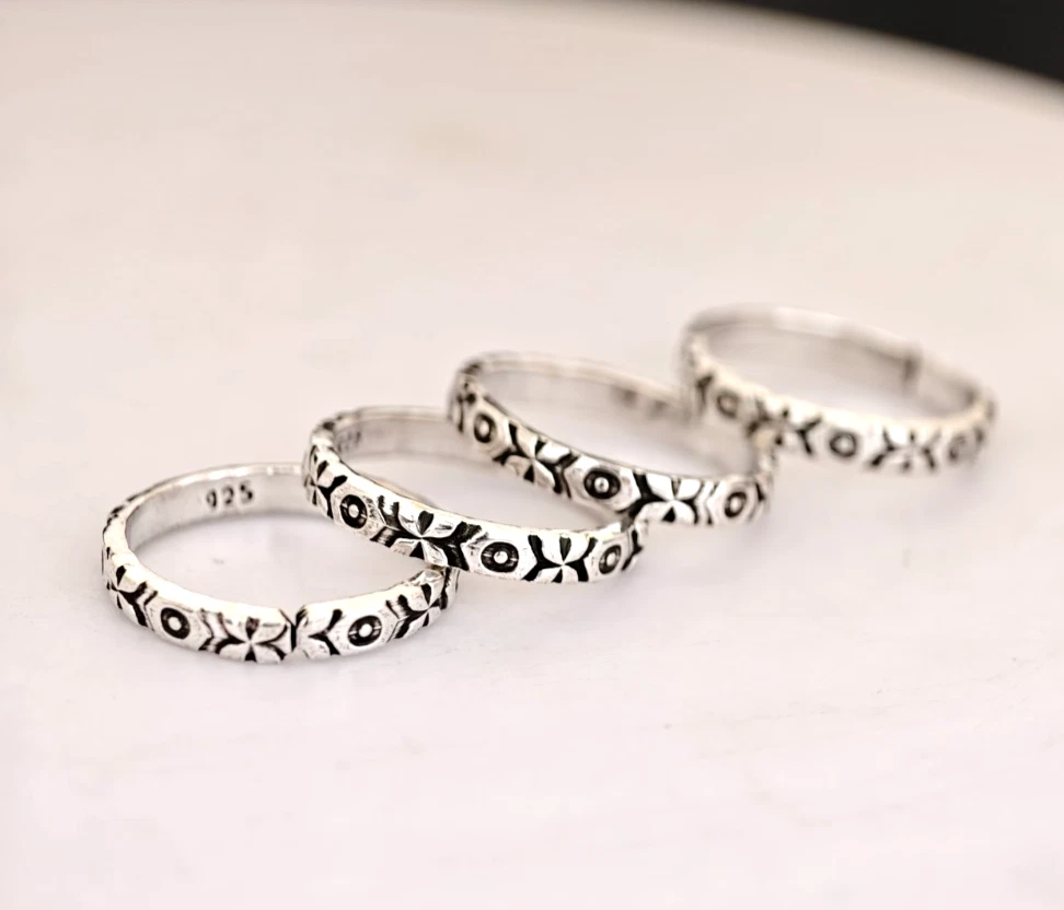 925 Sterling Silber Geometrischer Zehenring Verstellbar Boho Oxidiert Fußschmuck