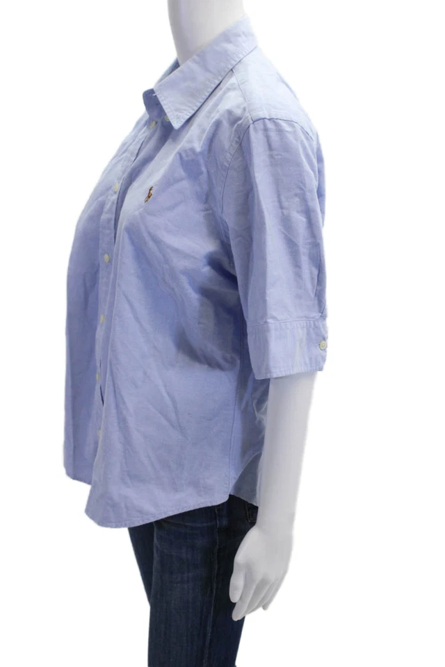 Ralph Lauren Mujer Azul Claro Algodón Manga Corta Cuello Abotonado Talla XL Foto 2 de 4