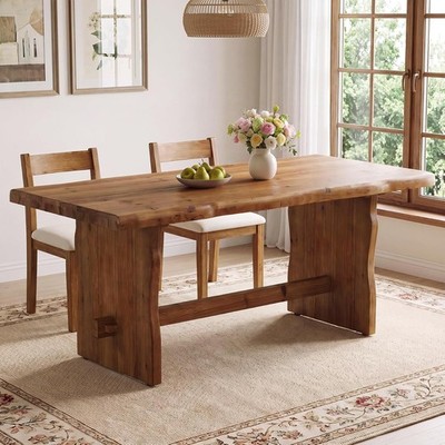 63'' Solid Wood Dining Table, Live Edge Rectangular Kitchen Table for 4-6 Peoples