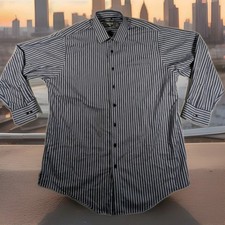 Kenneth Cole Reaction Gray Striped Button Dress Shirt XL 17-17.5