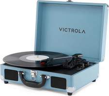 Journey II - Bluetooth Suitcase Record Player - Blue Built-In Stereo Speakers,