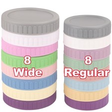  16 Piece 8 Wide Mouth  8 Regular Mouth Mason Jar Lids, Multi Color Plastic ...