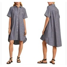 Everlane The Daytripper Blue Striped Cotton Short Sleeve Midi Shirt Dress Large