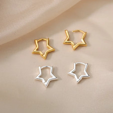 925 Sterling Silver Gold Plated Star Huggie H...
