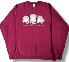 Vtg Frog Hear See Speak No Evil Graphic Sweater Crewneck Sz XL Red FOTL 90s