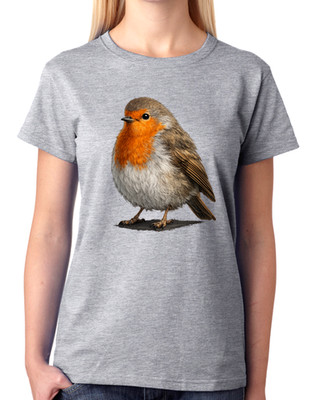 Süßes Rotkehlchen Vogel Illustration Damen T-Shirt Natur Tier Kunst Tee