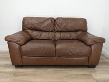 SOFA 2 Seater Tobacco Brown Leather Sewn In Cushions Padded Arms FREE DELIVERY