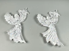 Acrylic Glitter and Clear Angel Sparkle Christmas Ornament Set of 2 5x3"