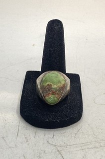 Sterling Silver 925 Green Cabochon Stone Mens Signet Ring Size 11 13.5g