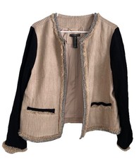Black Label by Chico's Beige Black Open Jacket with crystal trim Accents Size 2