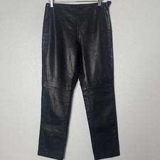 Hugo Buscati Genuine Leather Black Straight Leg Pants Size 6 Inseam 28.5 VTG