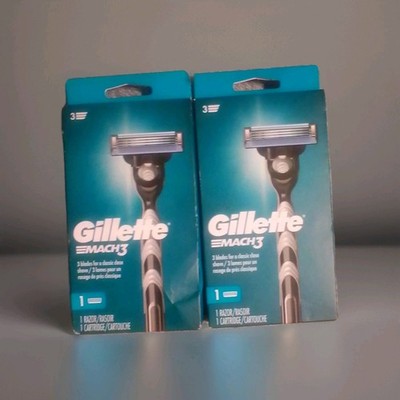 2 Pack Gillette Mach 3 Refillable Razor - 1 Black Handle & 1 Cartridge Each