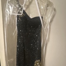 Sherri Hill Black Gold Sequin One Shoulder Formal Maxi Dress Size 6