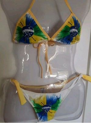 Neu Koll. 2026 Triangle Bikini NEU UNGETRAGEN Gr. 36/38 Gelb/Weiß, Perlen extrem