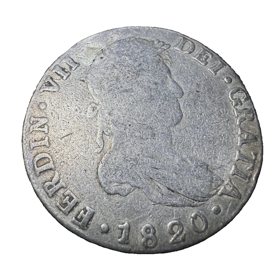 8 Reales 1820 Plata Hispana Española Colonial Guatemala, Fernando VII, NG M, Reparación Foto 4 de 4