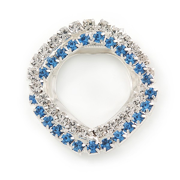 Clear/ Light Blue Crystal Square Scarf Clip Brooch In Rhodium Plating - 35mm
