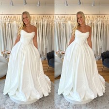 Elegant Wedding Dresses Strapless Satin White Ivory Sweep Train Bridal Gown